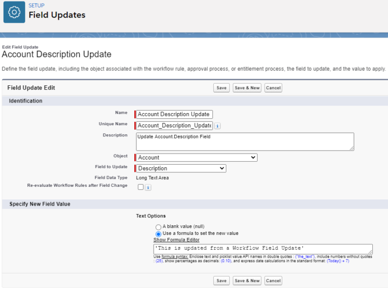 What Is Workflow Field Update In Salesforce